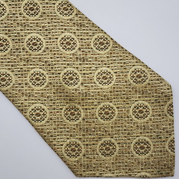 1960s Rhodia Necktie Geometric Gold Yellow Acetate Woven in France 4" W 55" L VT - Picture 2 of 5